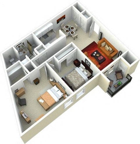 Floor plan for 2 beds, 1 bath, 925 sqft